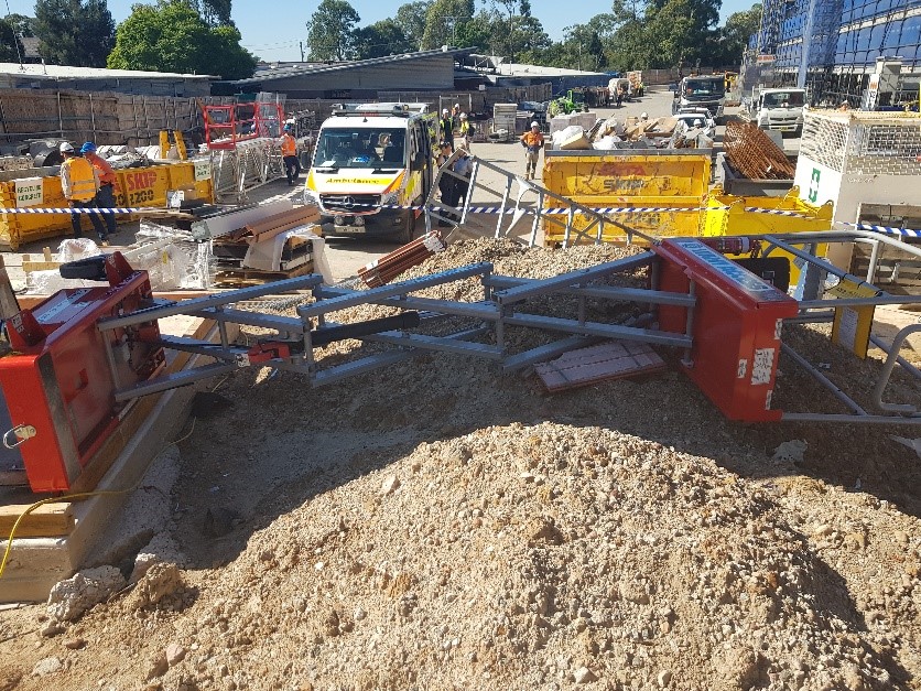 A mobile elevated platform on its side.