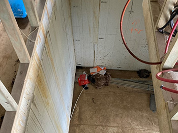 Top down view of a stair void in a residential building under construction