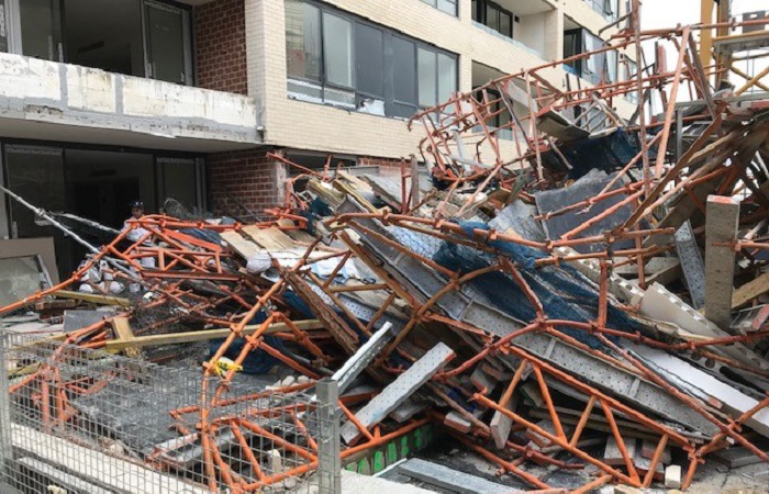 Collapsed scaffold on the construction site where work was being done