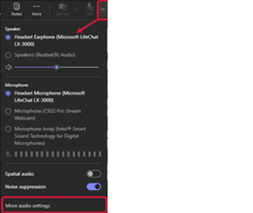 Screenshot of a mobile device displaying the speaker and microphone settings screen