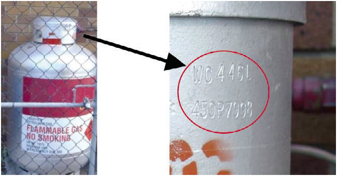 Figure 7: Gas cylinder and a close-up view showing WC value