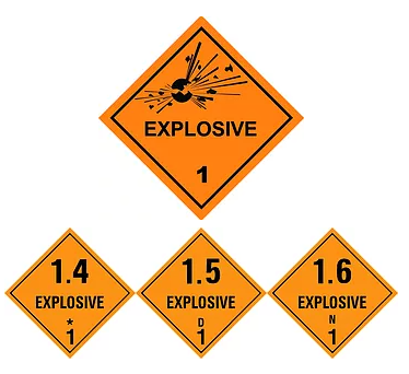Four signs to indicate explosive materials
