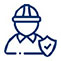 An illustrated icon of a worker wearing a hard hat, next to a safety symbol.