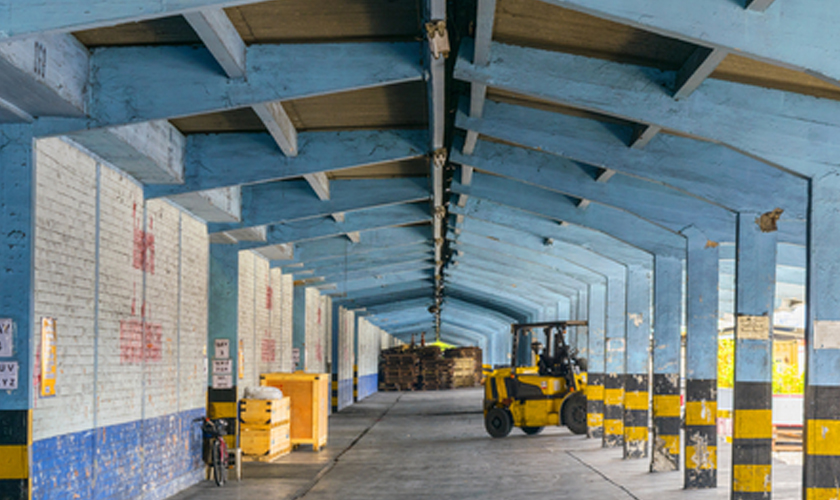 Forklift in warehouse