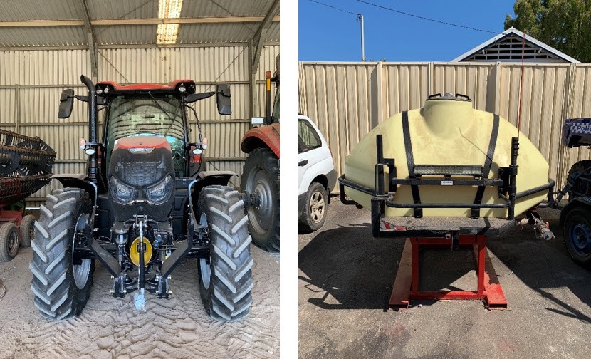 The tractor and attachment involved in the incident.