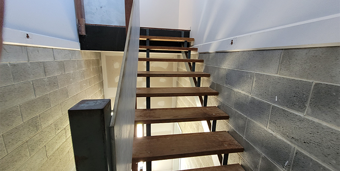 A set of stairs inside a building.
