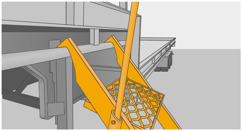 Illustration of retractable steps to access a tray