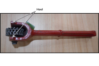 Cutter tool showing the heel