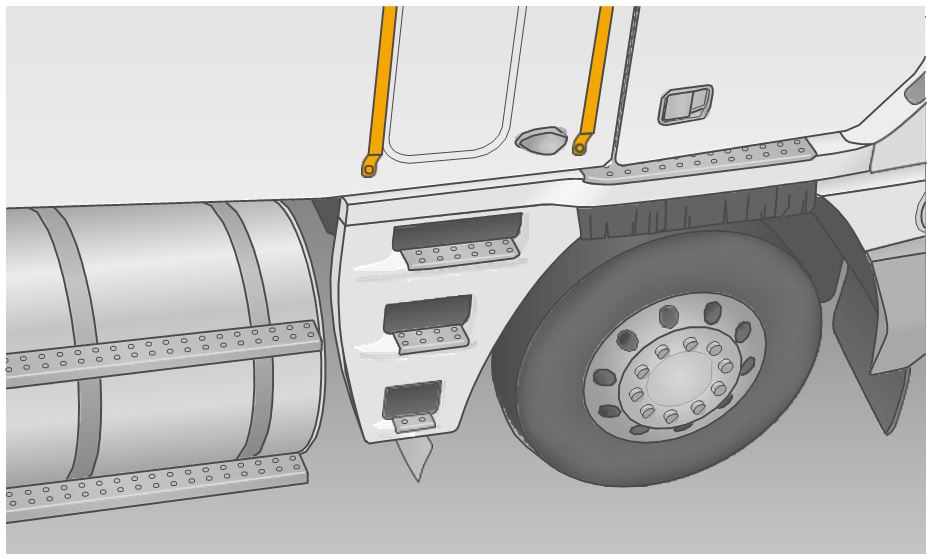 Illustration of dual handrails next to truck steps