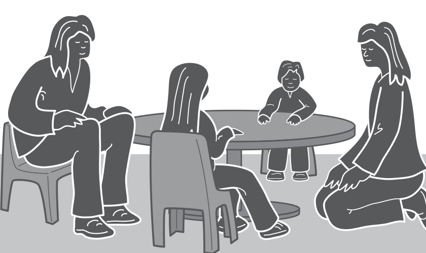 Ow, these childcare workers are kneeling on the floor or sitting on small chairs. No good for their posture.