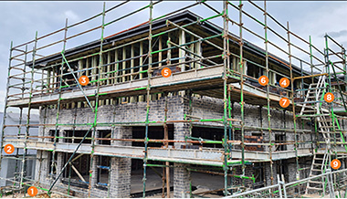 Scaffolding around a residential building under construction