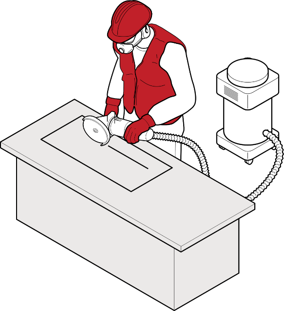 Figure 6: A worker cutting/grinding with on tool dust extraction.