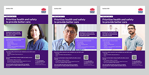 Image of three posters showing a nurse, doctor and allied health practitioner